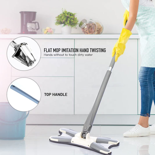'X' Shape Mop Or Floor Cleaning Hands-free Squeeze Microfiber Flat Mop System 360 Flexible Head Wet And Dry Mop For Home Kitchen With 1 Super-absorbent Microfiber Pad.