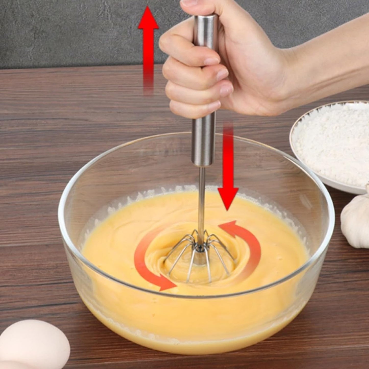 Stainless Steel Hand Push Rotary Whisk Blender (1 Pc 30 Cm) FOR EGGS LASSI BUTTER MILK ETC