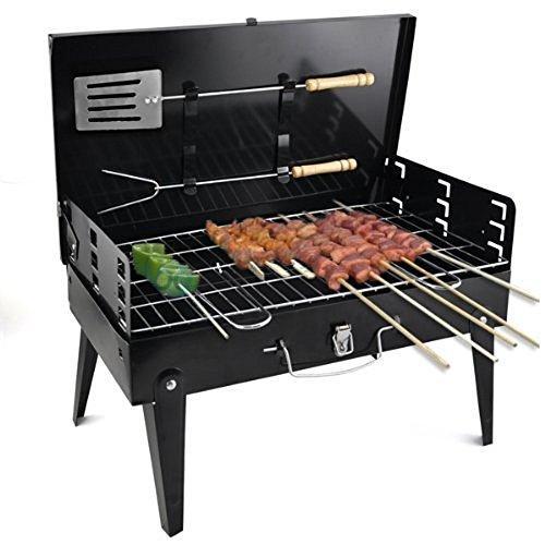 Stainless Steel Briefcase Style Barbecue Grill Toaster (Medium Black) FOLDABLE & PORTABLE FOR INDOORS & OUTDOORS