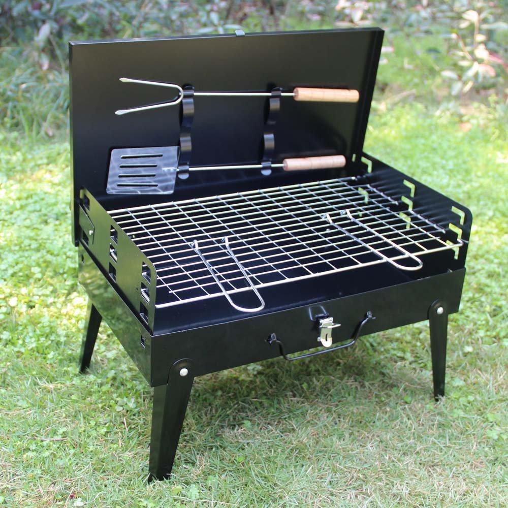 Stainless Steel Briefcase Style Barbecue Grill Toaster (Medium Black) FOLDABLE & PORTABLE FOR INDOORS & OUTDOORS
