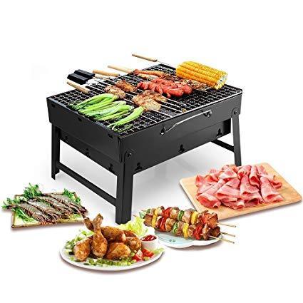 Folding Barbeque Charcoal Grill Oven (Black Carbon Steel) for Indoor & Outdoors