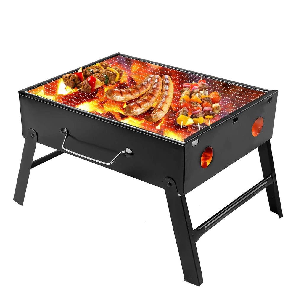Folding Barbeque Charcoal Grill Oven (Black Carbon Steel) for Indoor & Outdoors