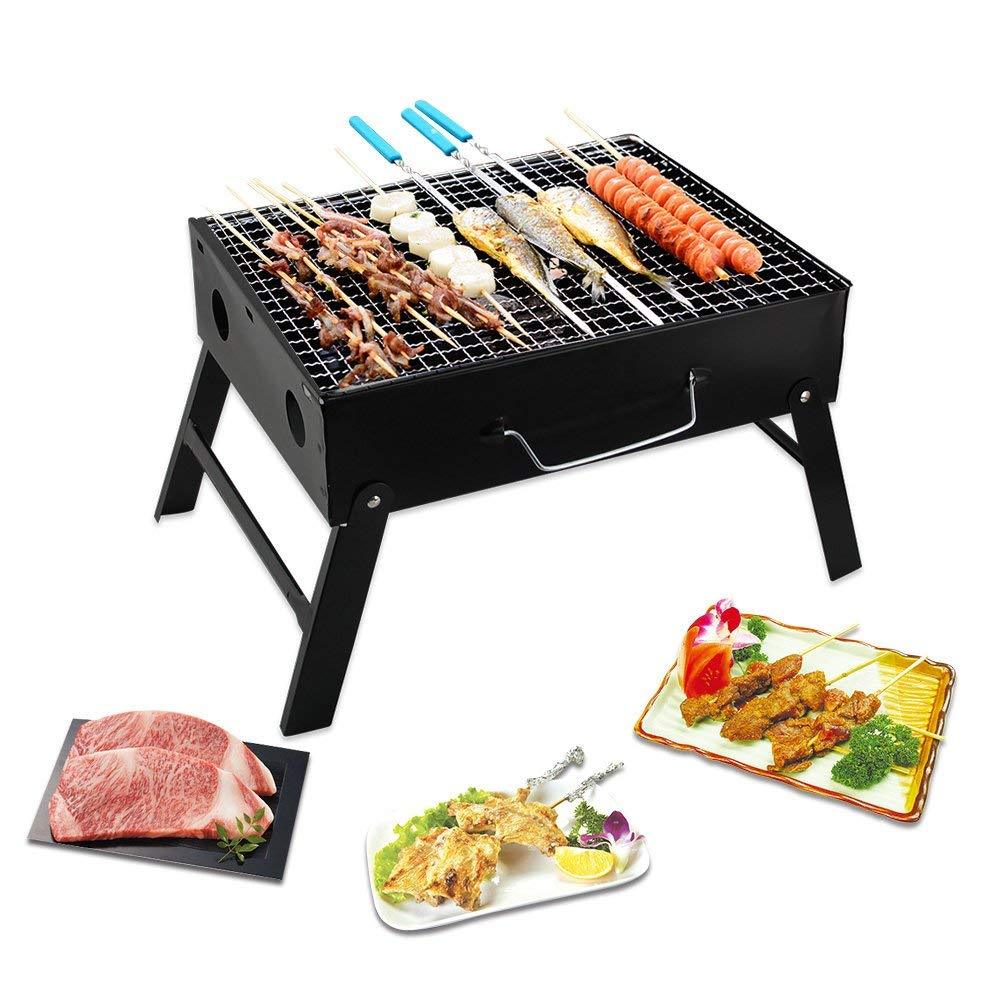 Folding Barbeque Charcoal Grill Oven (Black Carbon Steel) for Indoor & Outdoors