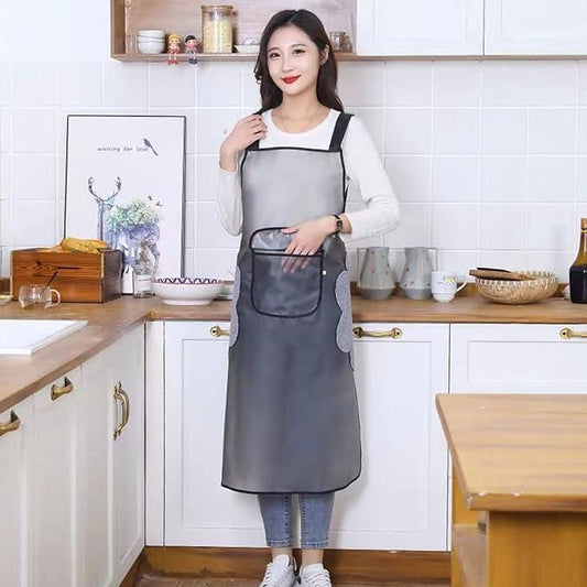Adjustable Oil-Water Proof Transparent Cooking Apron - With Side Towels & Mobile pocket