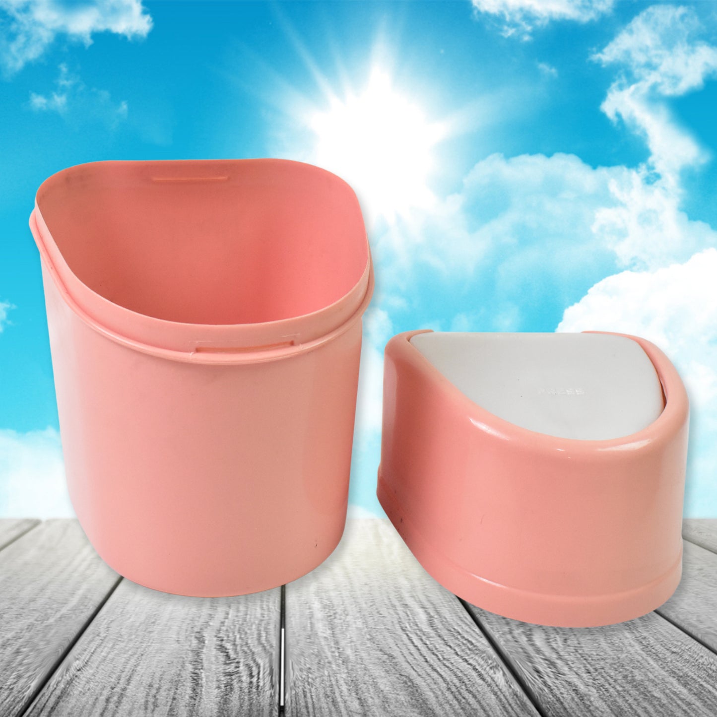 Mini Plastic Trash Can Dustbin With Swing Lid (1 Pc) -IDEAL FOR DRESSING TABLE, BATHROOM, OFFICE TABLE, STUDY TABLE, CAR ETC