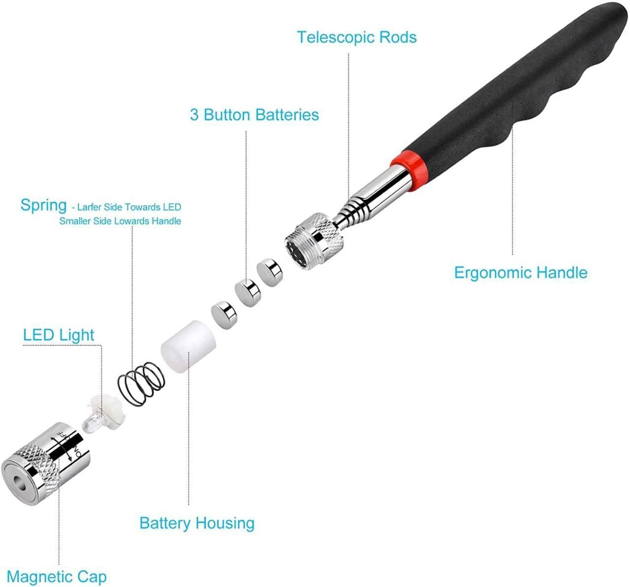 Telescopic Magnetic Pickup Tool with LED for Narrow Unreachable Areas