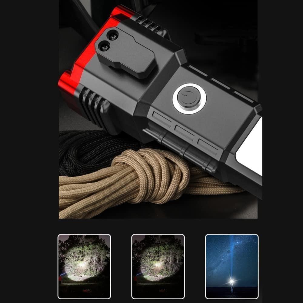 Multi-Utility Portable Rechargeable Torch LED Flashlight Long Distance Beam With Strong Hammer, Cutter & Camping Hook