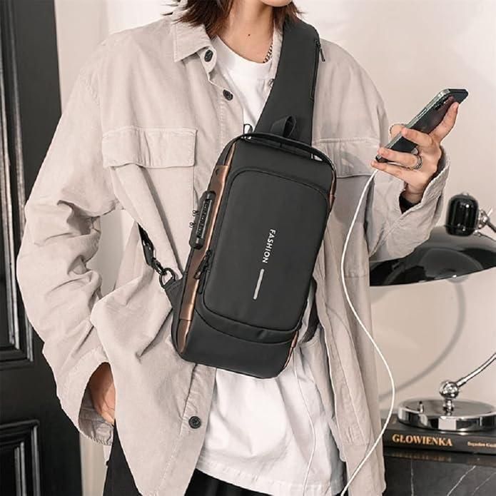 Sling / Cross Body Bag Backpack for Men & Women - With USB Charger & Safety Lock