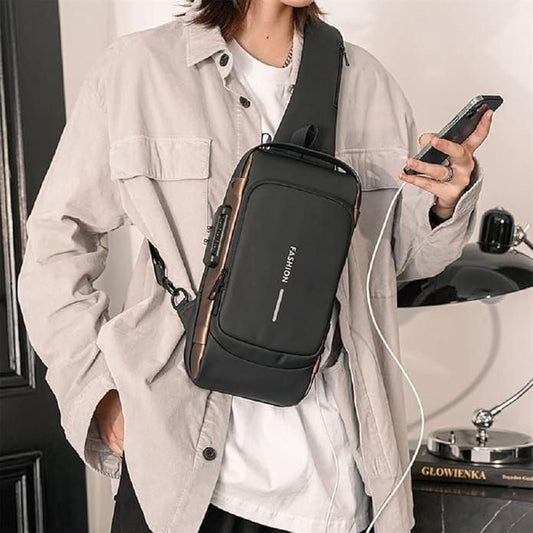 Sling / Cross Body Bag Backpack for Men & Women - With USB Charger & Safety Lock