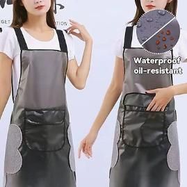 Adjustable Oil-Water Proof Transparent Cooking Apron - With Side Towels & Mobile pocket