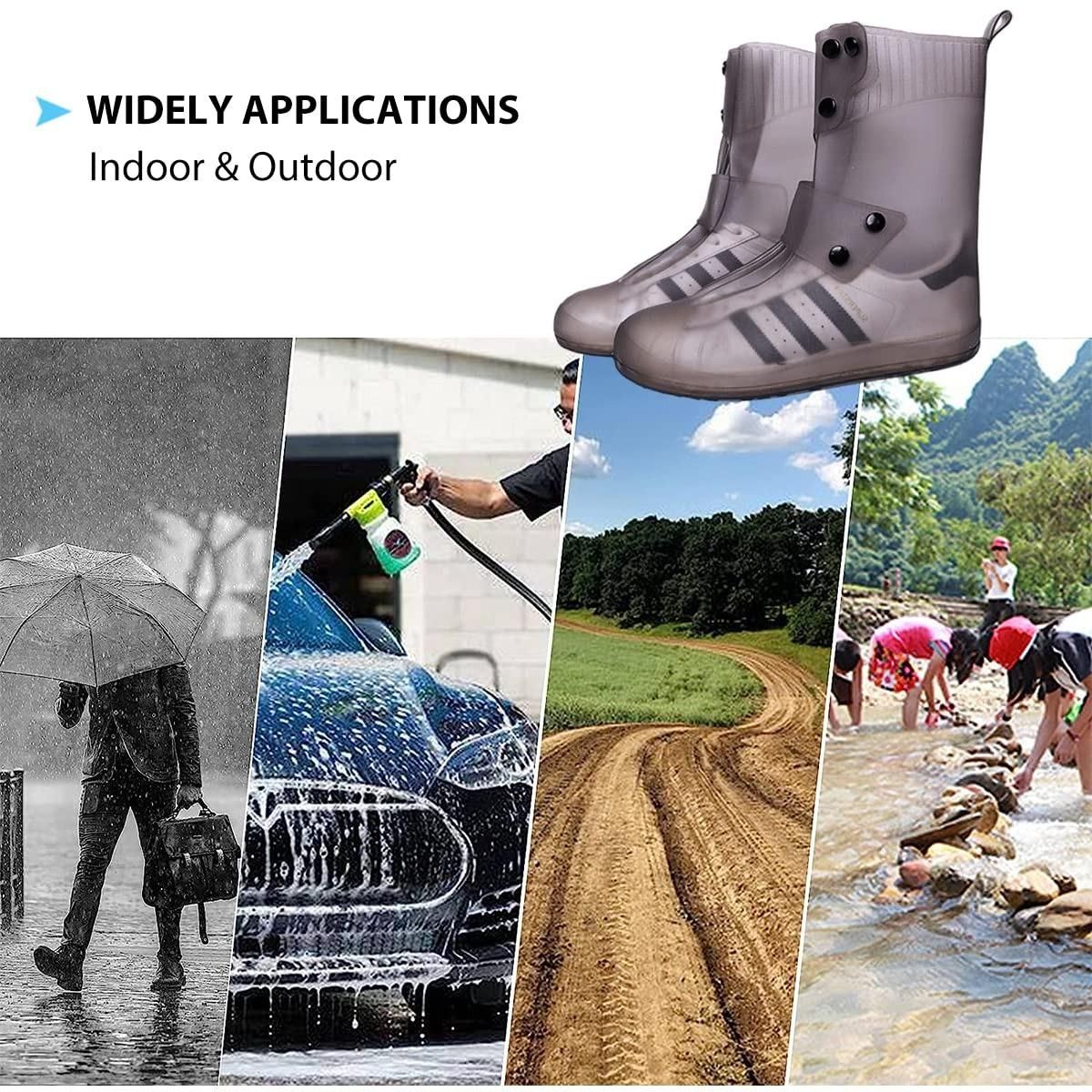 Waterproof Rain Shoe Covers with Secure Button Closure Reusable Anti-slip Boots for Muddy Wet surface
