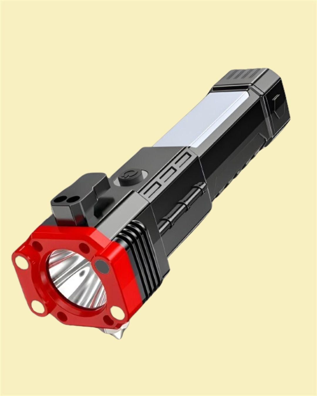 Multi Functional Portable 3w Rechargeable Torch Led Flashlight Long Distance Beam Range Hammer And Strong Magnets Window Glass And Seat Belt Cutter 4 Modes For Car Camping Hiking Indoor Outdoor