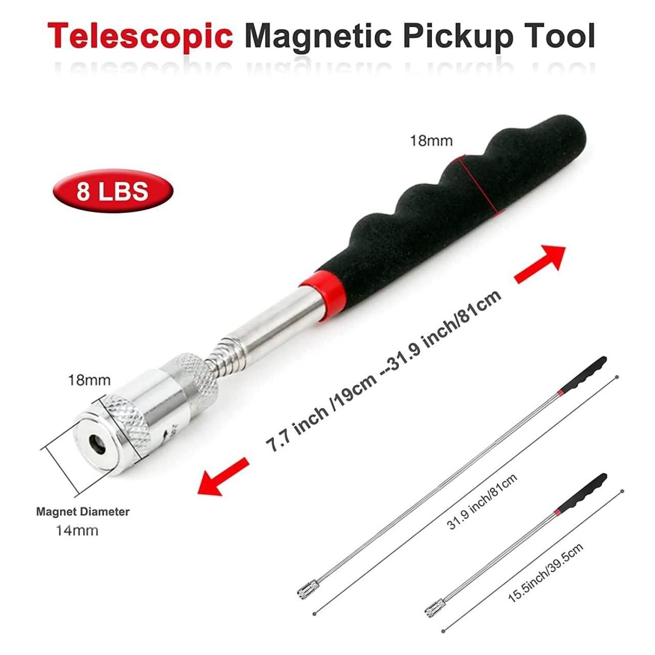 Telescopic Magnetic Pickup Tool with LED for Narrow Unreachable Areas