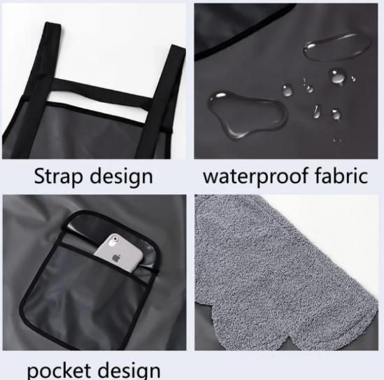 Adjustable Oil-Water Proof Transparent Cooking Apron - With Side Towels & Mobile pocket