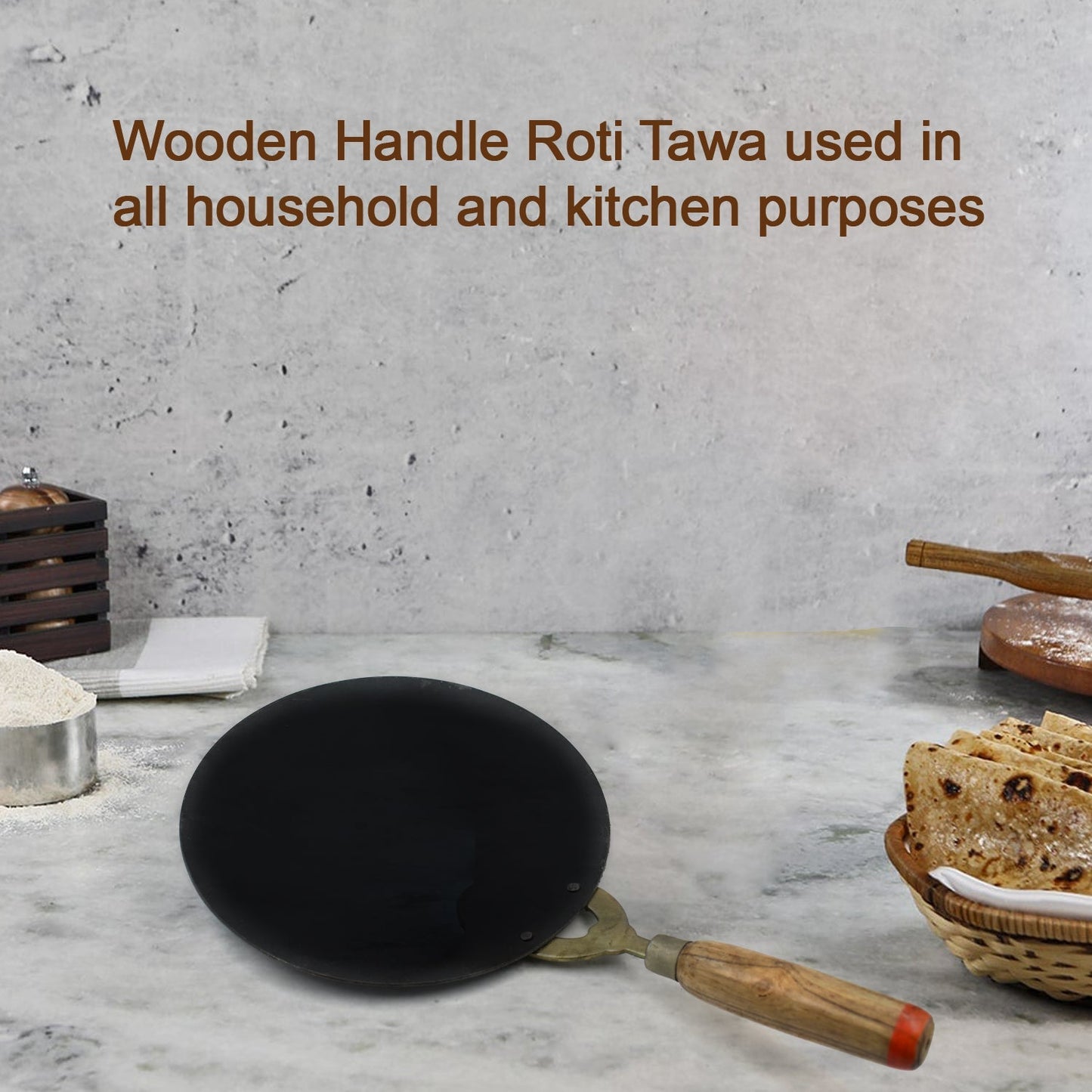 Wooden Handle Iron Tawa