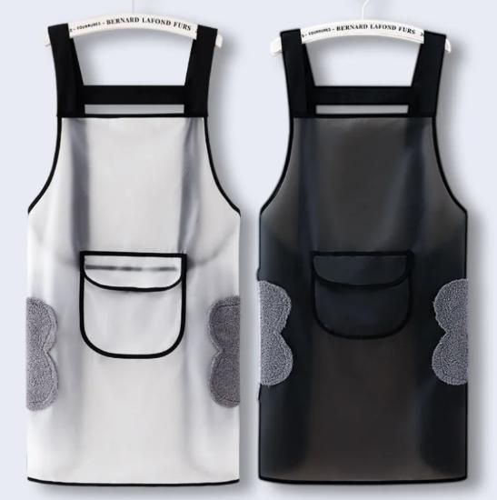 Adjustable Oil-Water Proof Transparent Cooking Apron - With Side Towels & Mobile pocket