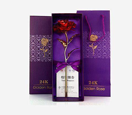 24k Artificial Golden Rosegold Red Rose With Gift Box (10 Inches)