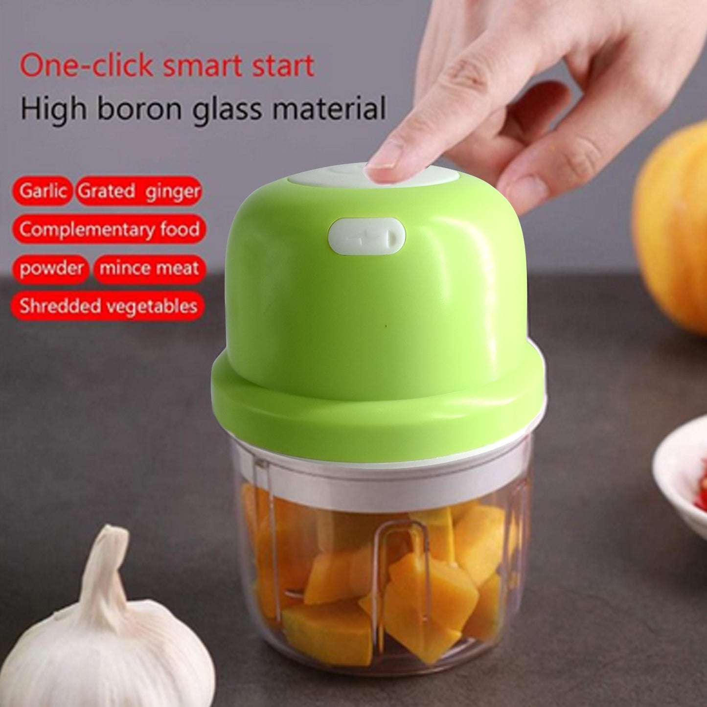 Portable Usb Rechargeable Electric Fruit Vegetable  Chopper - TRY IT TO BELIEVE - A MUST HAVE FOR EVERY KITCHEN