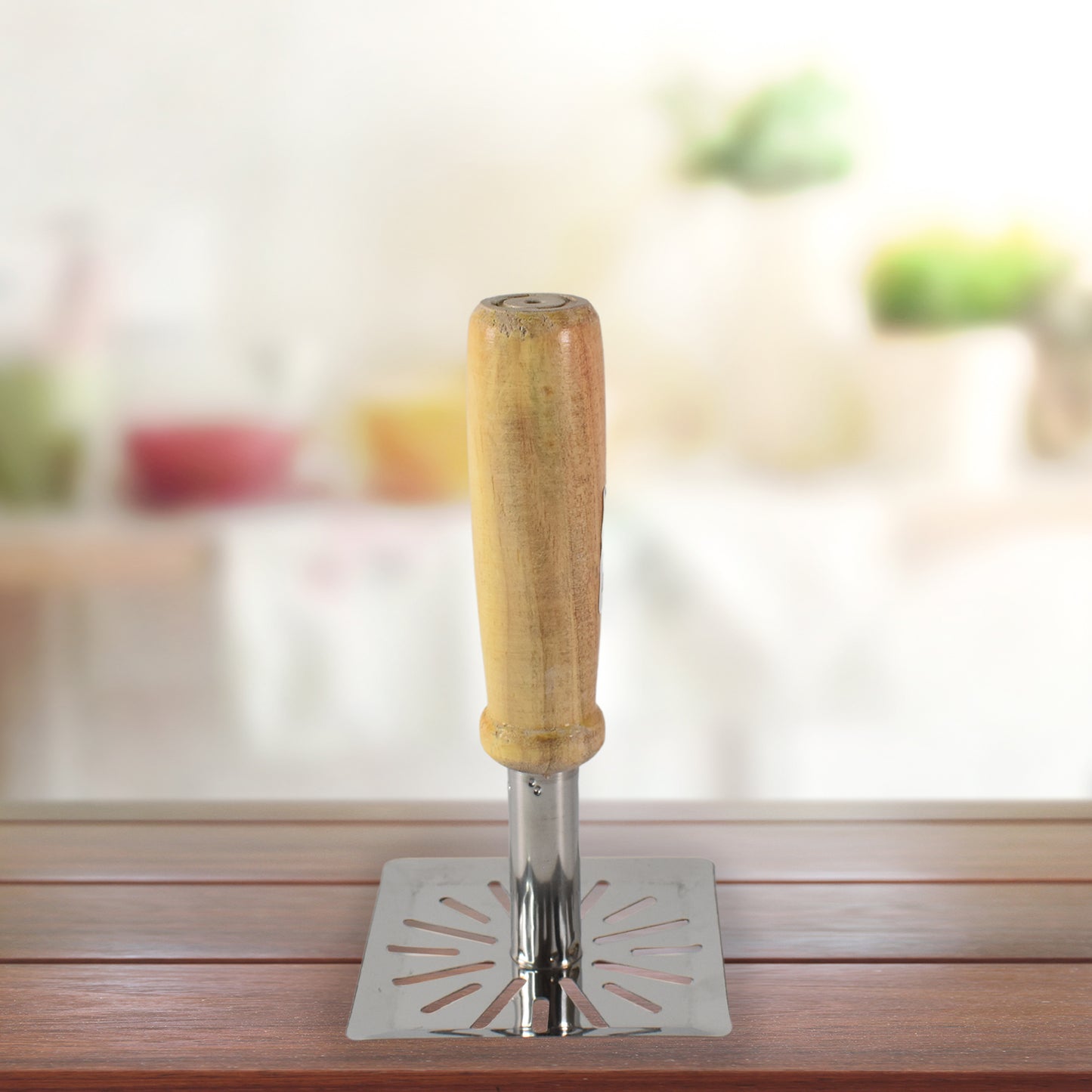 Wooden Handle Square Stainless Steel Potato Masher (1 Pc)