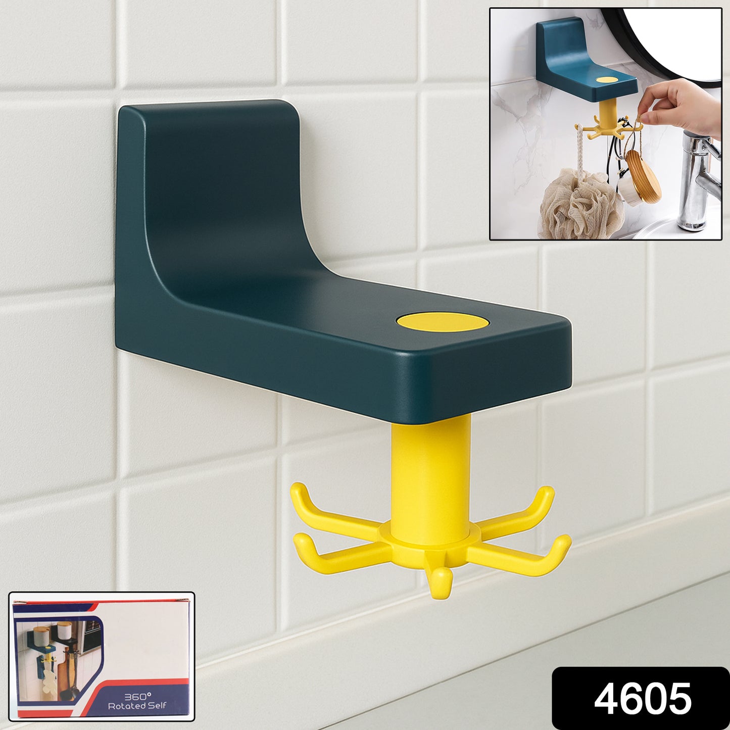 360 Degree Rotating Self Adhesive Plastic Wall Hook Hanger Multifunctional Hanger With 6 Heavy Duty Claw Hooks