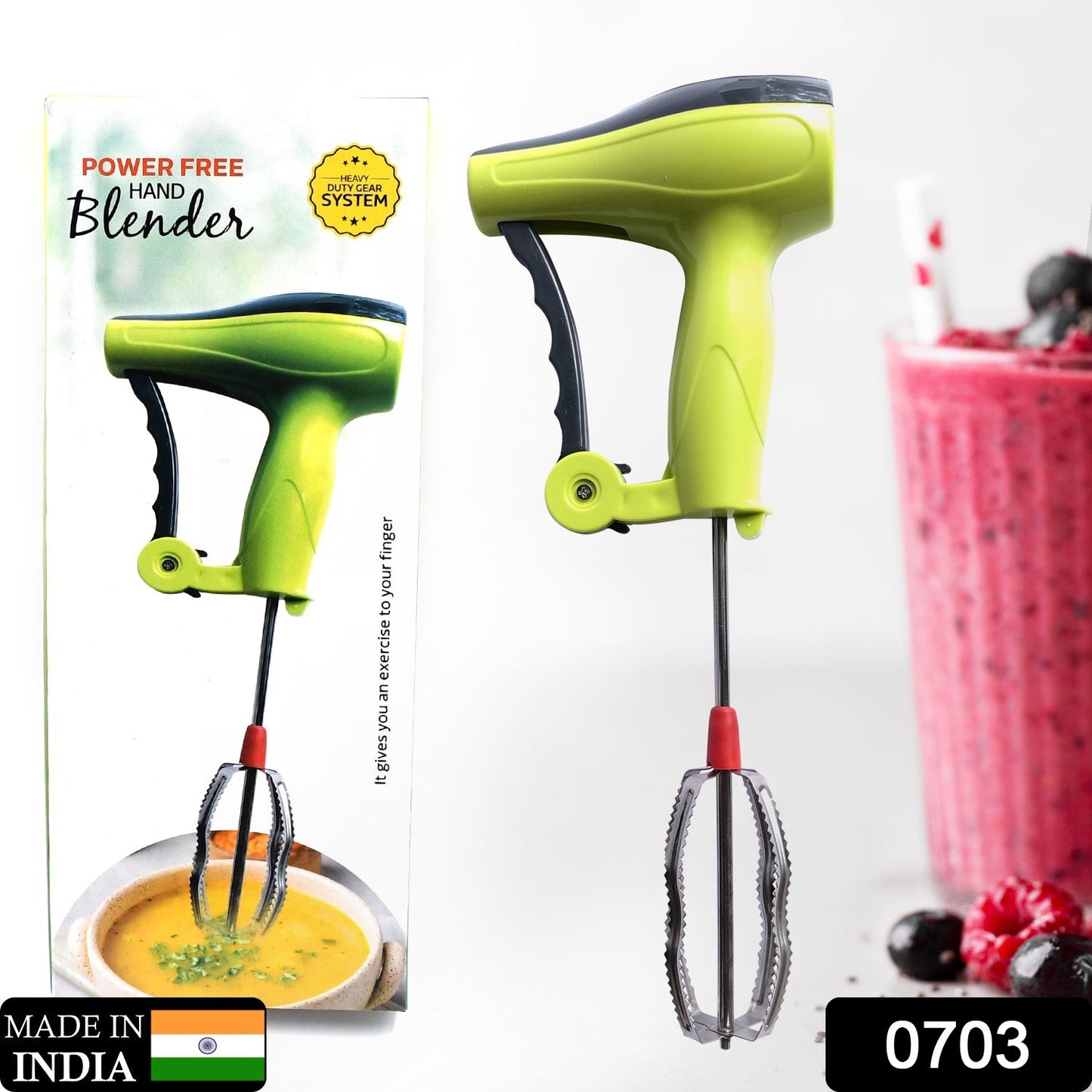 Easy Grip Manual Hand Blender With Stainless Steel Blades Milk Shake Lassi Maker Egg Beater Mixer Rawai