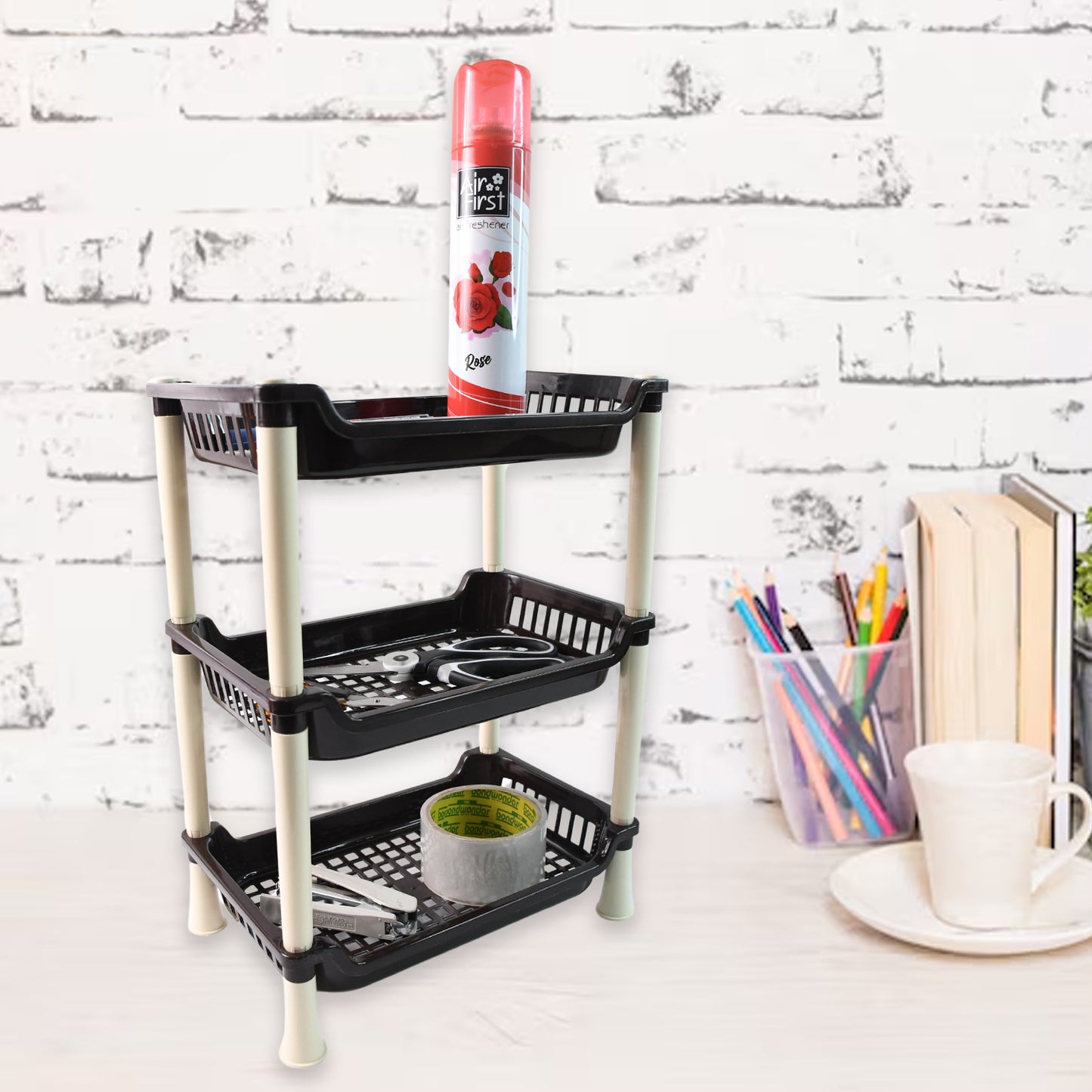 Apex Small Multiuse Plastic Storage Rack Organizer 3-tier - For Kitchen, Office & Shop