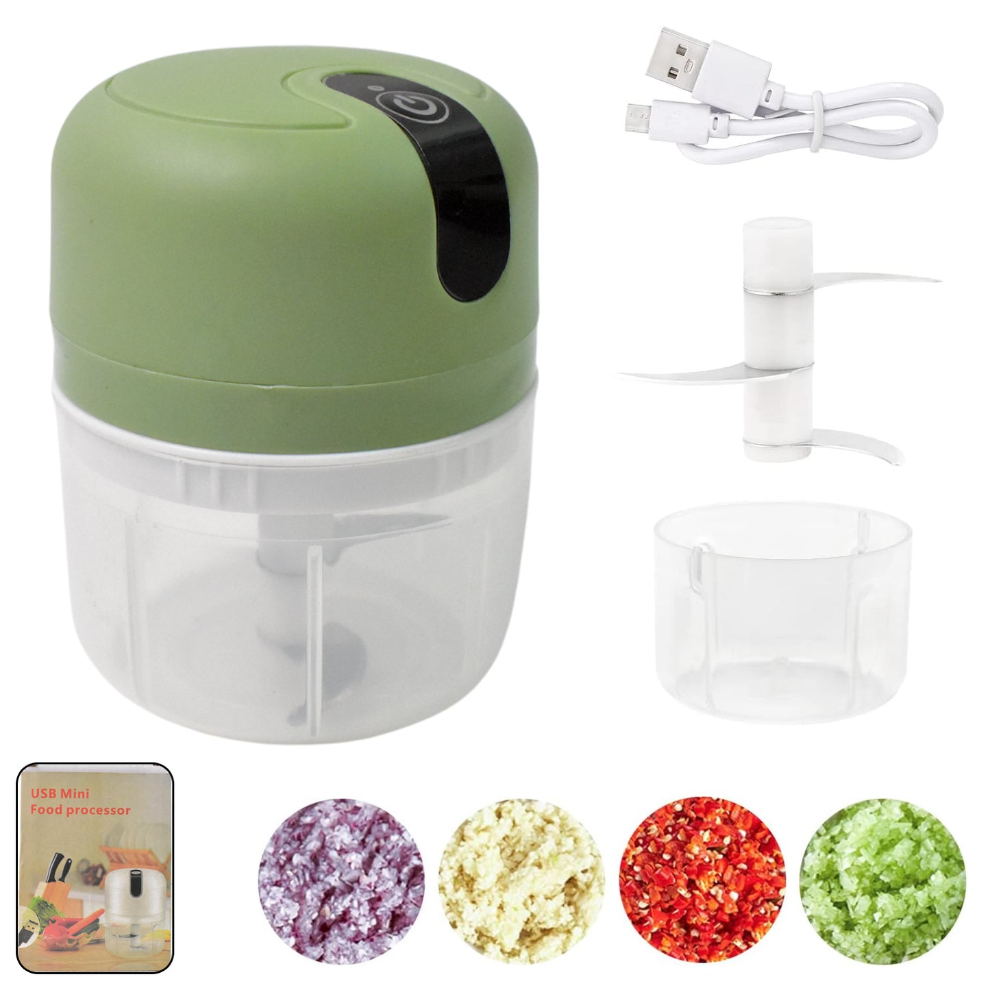 Wireless Usb Rechargeable Mini Electric Garlic Nuts Veg Chopper 3 Blades (250ml)