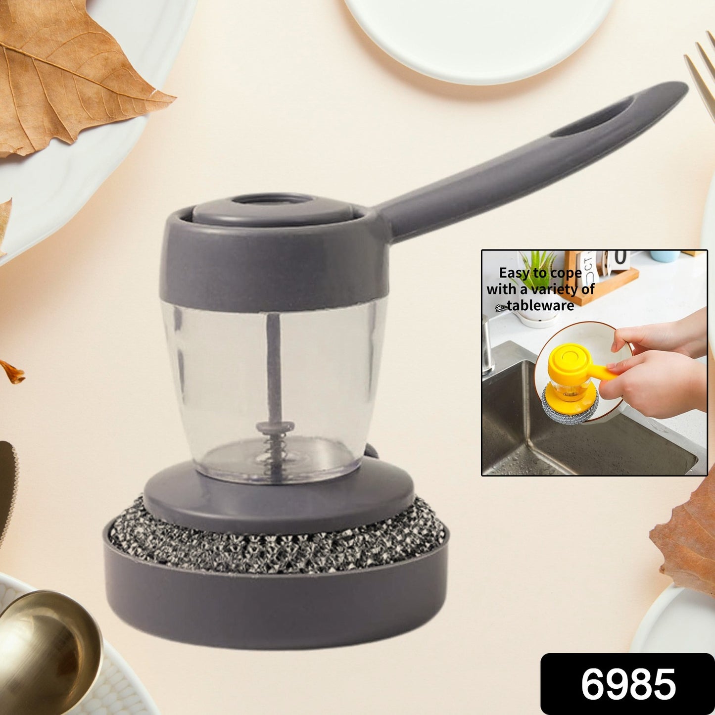 Handheld Soap Dispenser With Scrub for Utensil, Sink, Tiles & Pots (1 Set)