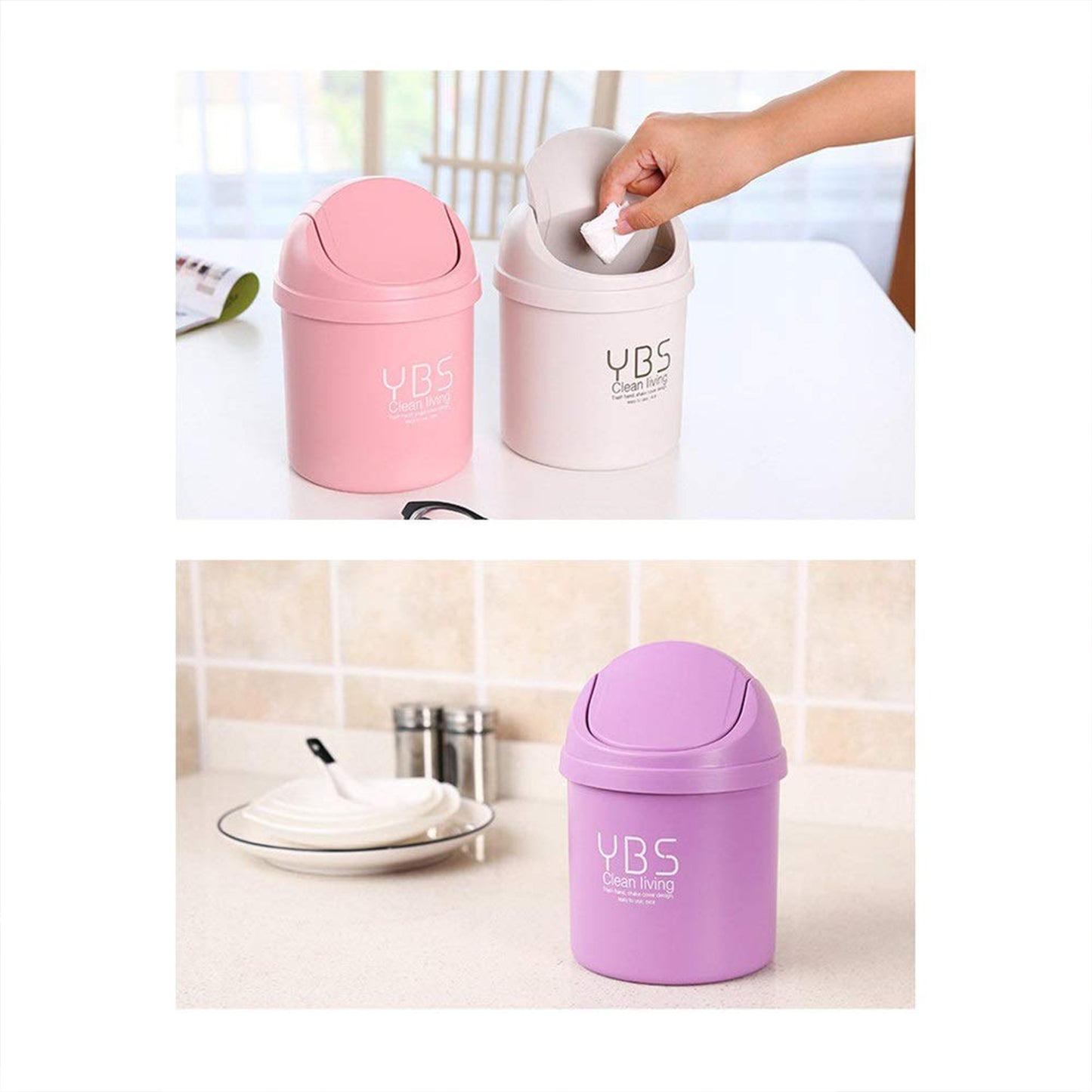 Mini Trash Can With Push Swing Lid  (18x13 Cm  1 Pc) - IDEAL FOR DRESSING TABLE, STUDY TABLE, OFFICE TABLE AND CAR