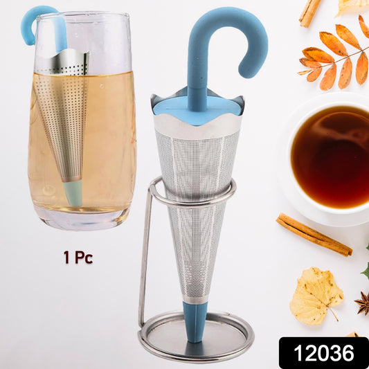 Reusable Cute Umbrella Style Tea Strainer / Infuser WITH Tray / Stand - 1 Pc - (Color as per availability)