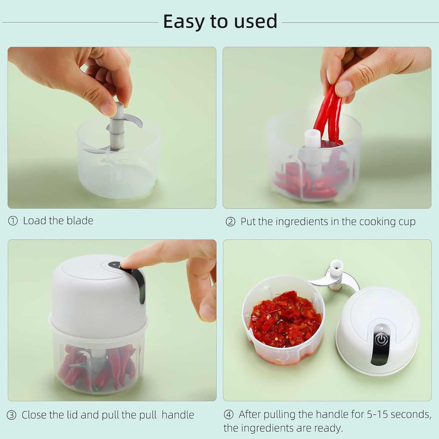 Wireless Usb Rechargeable Mini Electric Garlic Nuts Veg Chopper 3 Blades (250ml)