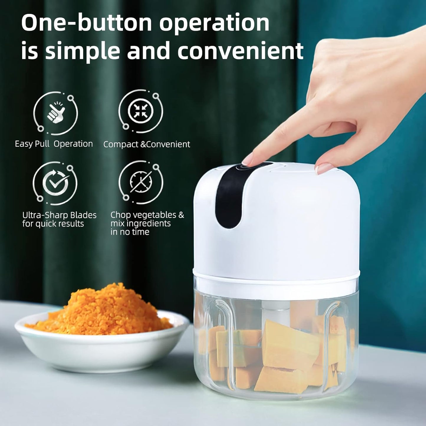 Wireless Usb Rechargeable Mini Electric Garlic Nuts Veg Chopper 3 Blades (250ml)