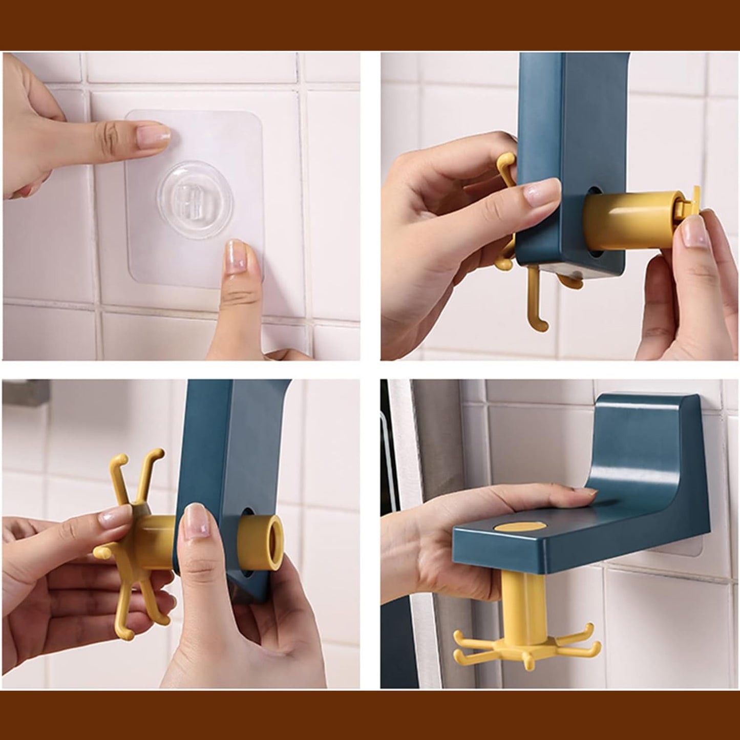 360 Degree Rotating Self Adhesive Plastic Wall Hook Hanger Multifunctional Hanger With 6 Heavy Duty Claw Hooks