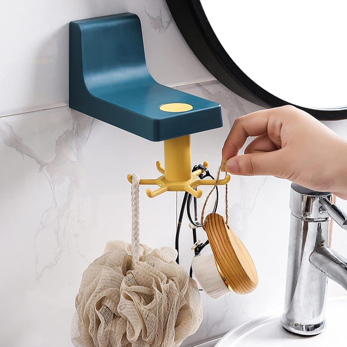 360 Degree Rotating Self Adhesive Plastic Wall Hook Hanger Multifunctional Hanger With 6 Heavy Duty Claw Hooks