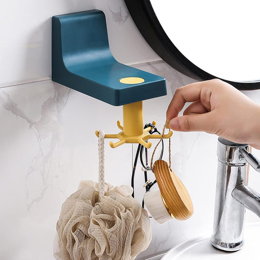 360 Degree Rotating Self Adhesive Plastic Wall Hook Hanger Multifunctional Hanger With 6 Heavy Duty Claw Hooks